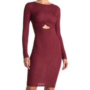 Velvet Torch Women's Burgundy Dot Keyhole Rib Knit Midi Dress SZ XL